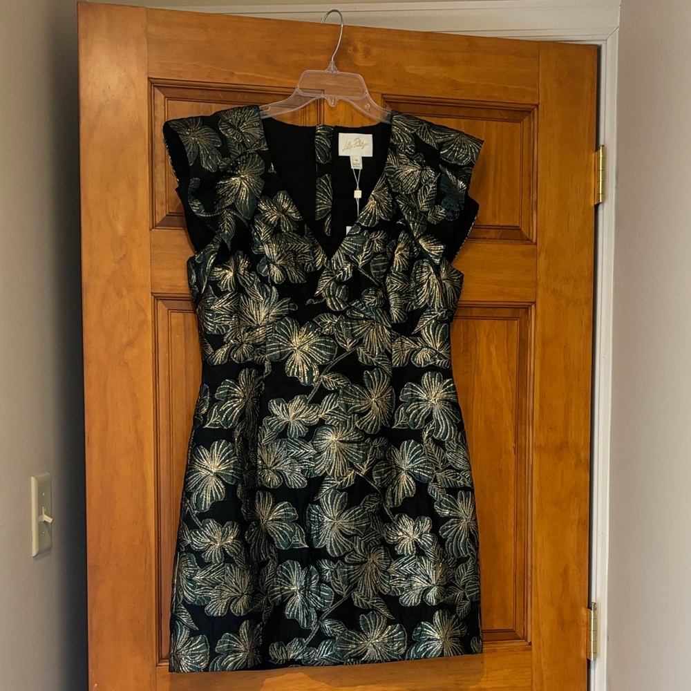 Lilly Pulitzer Black and Gold Floral Mini Dress